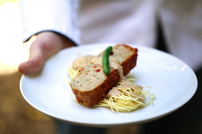 Plated meatloaf and sides