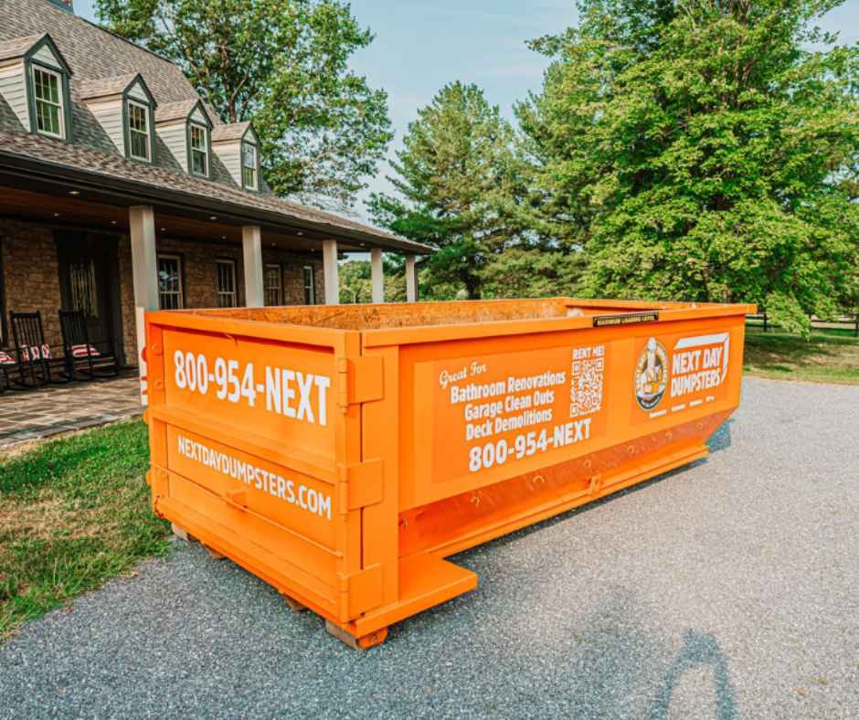 A roll-off dumpster from Next Day Dumpsters